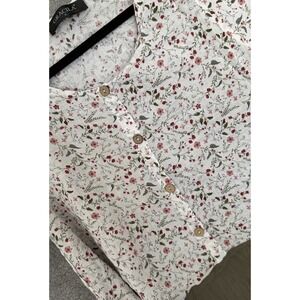 Gracila Women Floral Print Long Sleeve Layered Tunic Top Size XL White hi-low‎